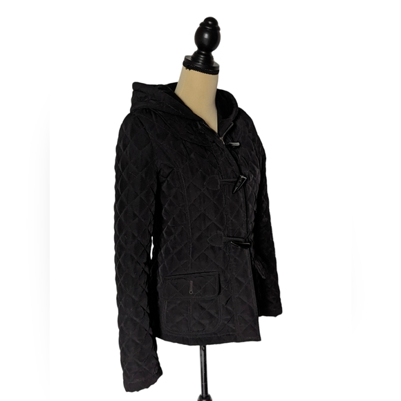 ESPRIT Quilted Belted Winter Jacket Size Small Black Hooded - Picture 3 of 8